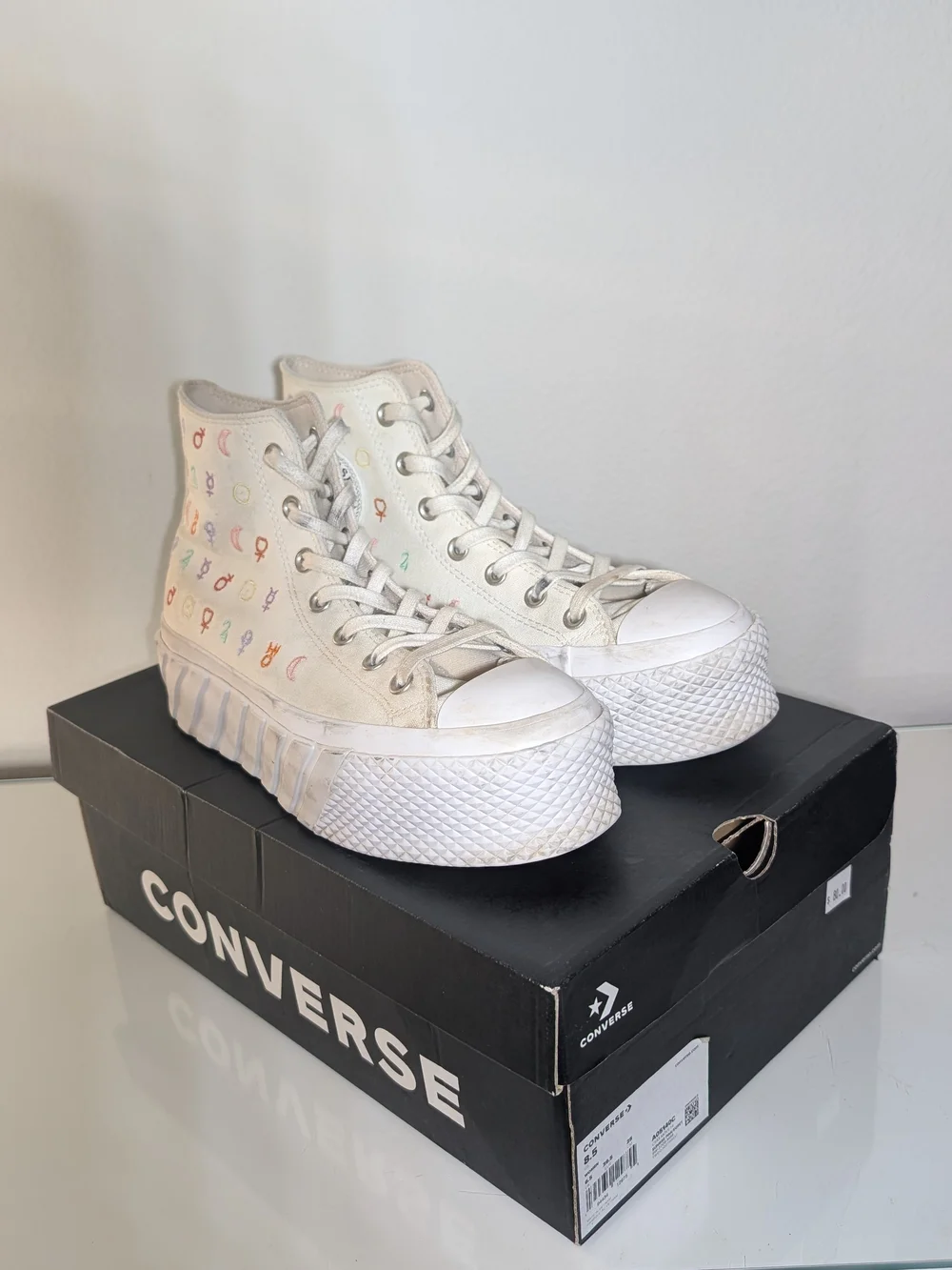 Converse Platform High-Top Sneakers with Colorful Symbols - White